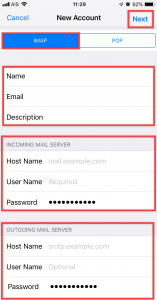 add mail account ios