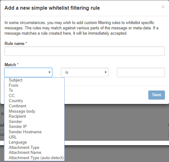 Whitelist Filtering rule 